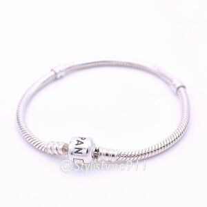 Authentic PANDORA Sterling Silver Barrel Clasp Charm Bracelet/ Old Style
